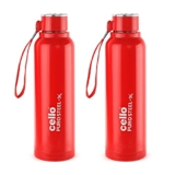 Cello Puro Steel-X Benz 900 | Water Bottle With Inner Steel And Outer Plastic | Insulated Water Bottle | Set Of 2 | 730 Ml, Red